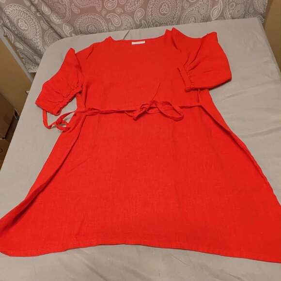 Bryn Walker Red A Line Midi Dress Size Small Heavy Linen Never Washed or Worn - Picture 1 of 12